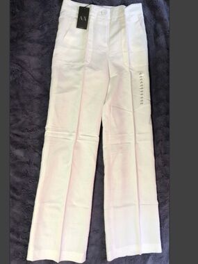 Armani Exchange White Linen Straight-Leg Pants